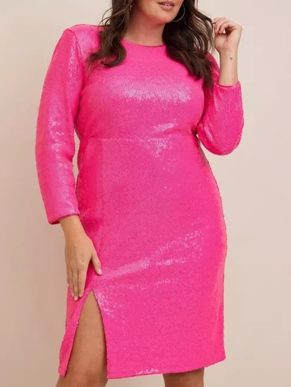 Torrid Hot Pink Sequin Long Sleeve At The Knee Strong Shoulder Midi Dress 22 NWT